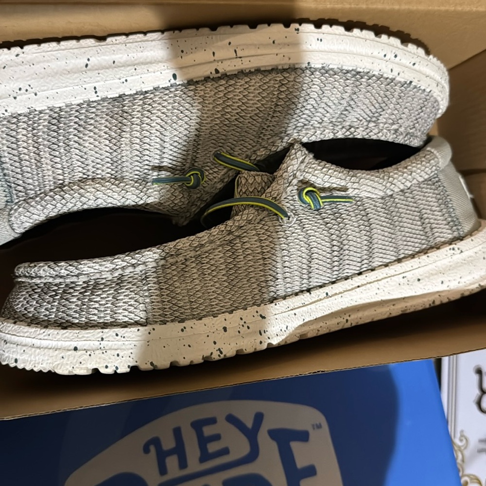 Hey Dude Gray and Green Sneakers with Knitted Upper